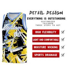Gold Light Blue Abstract Graffiti Quick-Drying Basketball Jersey 2
