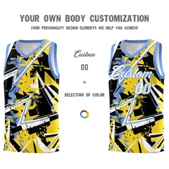 Gold Light Blue Abstract Graffiti Quick-Drying Basketball Jersey 3