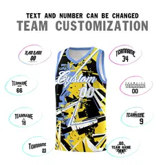 Gold Light Blue Abstract Graffiti Quick-Drying Basketball Jersey 4
