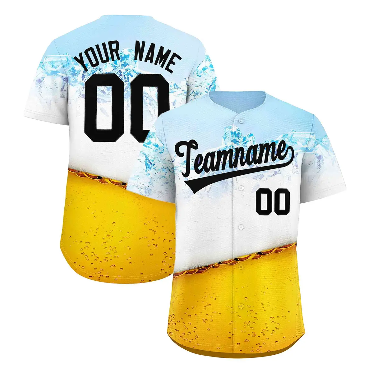 Gold Light Blue Beer Pattern Baseball Jersey