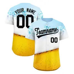 Gold Light Blue Beer Pattern Baseball Jersey
