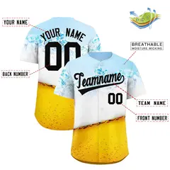 Gold Light Blue Beer Pattern Baseball Jersey 2