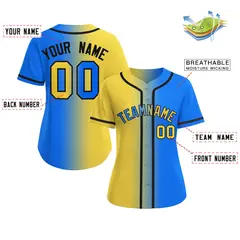 Women's Gold Light Blue-Black Gradient Baseball Jersey 2
