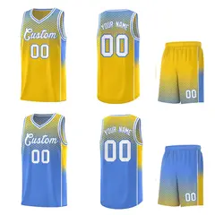 Gold Light Blue Dot Pattern Reversible Gradient Basketball Jersey Kits 2