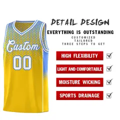Gold Light Blue Dot Pattern Reversible Gradient Basketball Jersey Kits 3