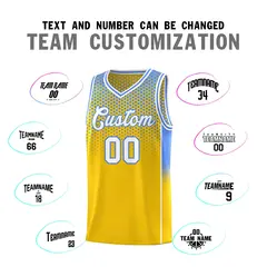 Gold Light Blue Dot Pattern Reversible Gradient Basketball Jersey Kits 4