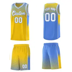 Gold Light Blue Dot Pattern Reversible Gradient Basketball Jersey Kits 5