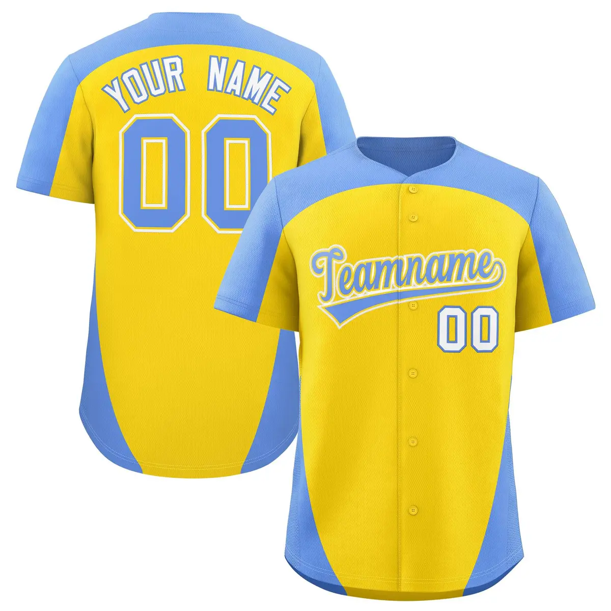 Gold Light Blue Edge Color Block Baseball Jersey