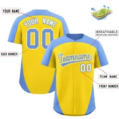 Gold Light Blue Edge Color Block Baseball Jersey 2