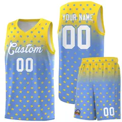 Gold Light Blue Gradient Star Pattern Basketball Jersey Sets 1