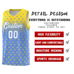 Gold Light Blue Gradient Star Pattern Basketball Jersey Sets 2