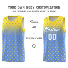 Gold Light Blue Gradient Star Pattern Basketball Jersey Sets 3