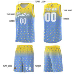 Gold Light Blue Gradient Star Pattern Basketball Jersey Sets 5