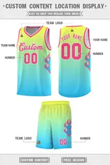 Gold Light Blue-Pink Flame Gradient Basketball Jersey 2
