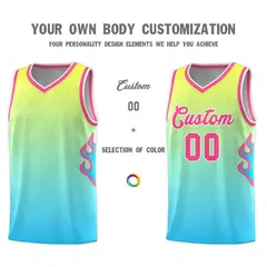 Gold Light Blue-Pink Flame Gradient Basketball Jersey 3