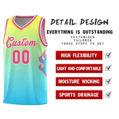 Gold Light Blue-Pink Flame Gradient Basketball Jersey 5
