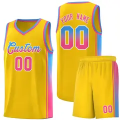 Gold Light Blue-Pink Gradient Basketball Jersey