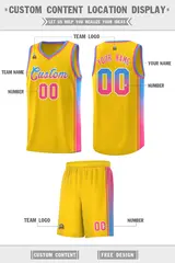 Gold Light Blue-Pink Gradient Basketball Jersey 2
