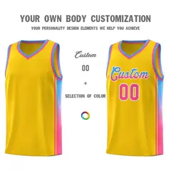 Gold Light Blue-Pink Gradient Basketball Jersey 3