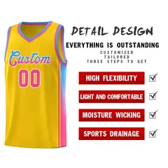 Gold Light Blue-Pink Gradient Basketball Jersey 5