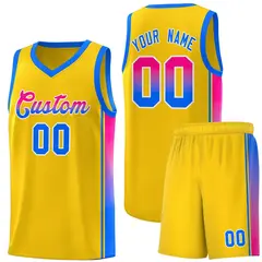 Gold Light Blue-Pink Gradient Basketball Jersey