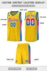Gold Light Blue-Pink Gradient Basketball Jersey 2
