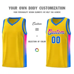 Gold Light Blue-Pink Gradient Basketball Jersey 3