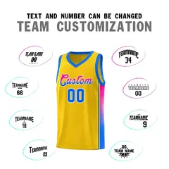 Gold Light Blue-Pink Gradient Basketball Jersey 4