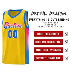 Gold Light Blue-Pink Gradient Basketball Jersey 5