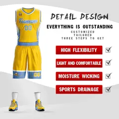 Gold Light Blue-White Graffiti Lightning Basketball Jersey 2