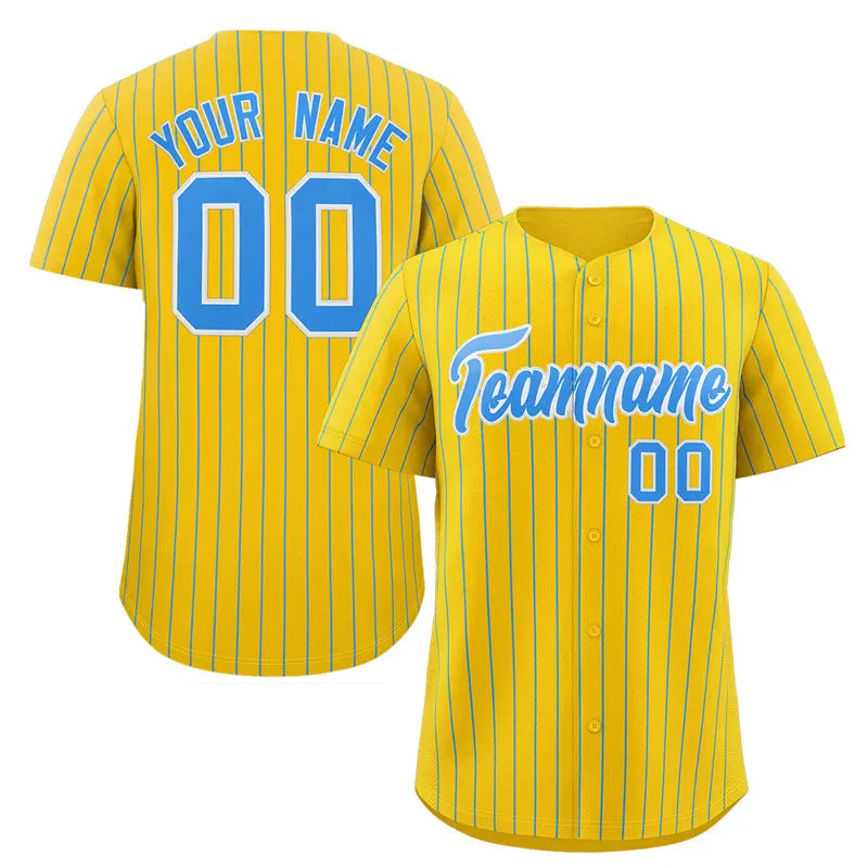 Gold Light Blue-White Stripe Fashion Baseball Jersey