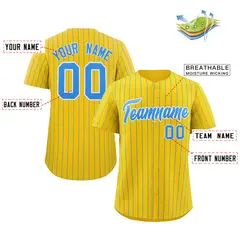 Gold Light Blue-White Stripe Fashion Baseball Jersey 2