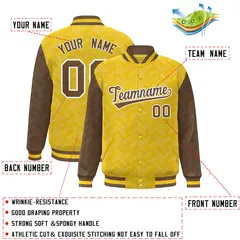 Gold Light Brown L Pattern Varsity Raglan Full-Snap Letterman Baseball Jacket 2