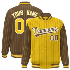 Gold Light Brown Pinstripe Raglan Varsity Letterman Baseball Jacket