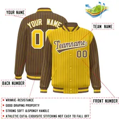 Gold Light Brown Pinstripe Raglan Varsity Letterman Baseball Jacket 2