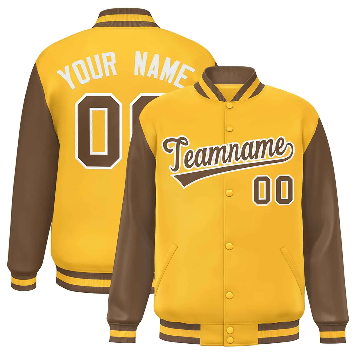 Gold Light Brown Raglan Varsity Letterman Baseball Jacket