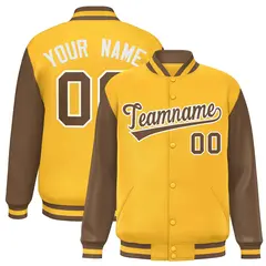 Gold Light Brown Raglan Varsity Letterman Baseball Jacket