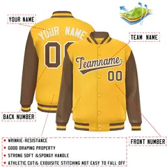 Gold Light Brown Raglan Varsity Letterman Baseball Jacket 2