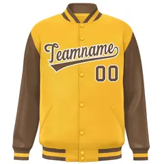 Gold Light Brown Raglan Varsity Letterman Baseball Jacket 3
