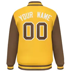 Gold Light Brown Raglan Varsity Letterman Baseball Jacket 4