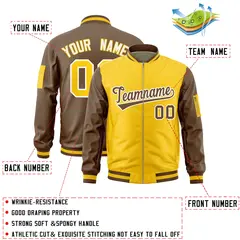 Gold Light Brown Two-Tone Varsity Letterman Bomber Jacket 2
