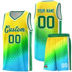 Gold Light Green-Sky Blue Gradient Irregular Shapes Basketball Jersey