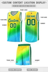 Gold Light Green-Sky Blue Gradient Irregular Shapes Basketball Jersey 2