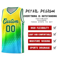 Gold Light Green-Sky Blue Gradient Irregular Shapes Basketball Jersey 4