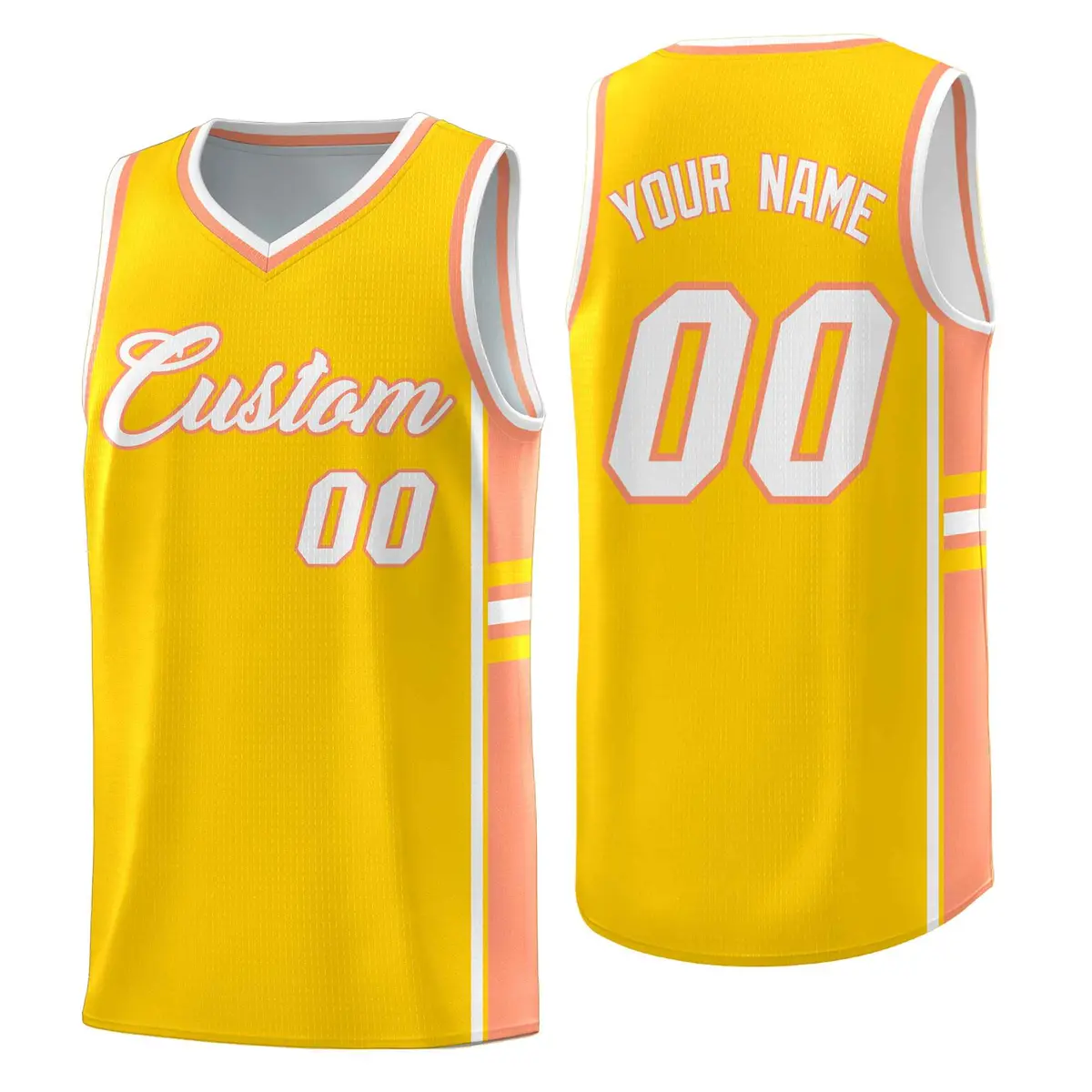 Gold Light Orange Color Block Varsity Basketball Jersey