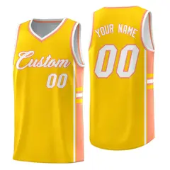 Gold Light Orange Color Block Varsity Basketball Jersey 1