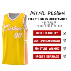 Gold Light Orange Color Block Varsity Basketball Jersey 2