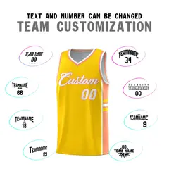 Gold Light Orange Color Block Varsity Basketball Jersey 4