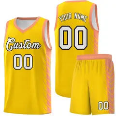 Gold Light Orange Side Symmetrical Line Pattern Basketball Jersey 1