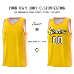 Gold Light Orange Side Symmetrical Line Pattern Basketball Jersey 3